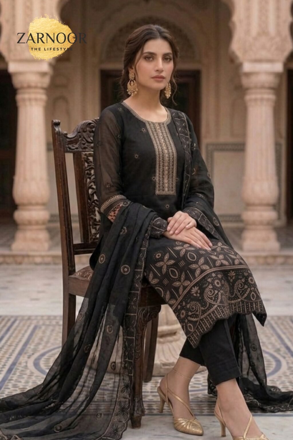 Premium Black Embroidered Unstitched Lawn Banadora 3 Piece Suit