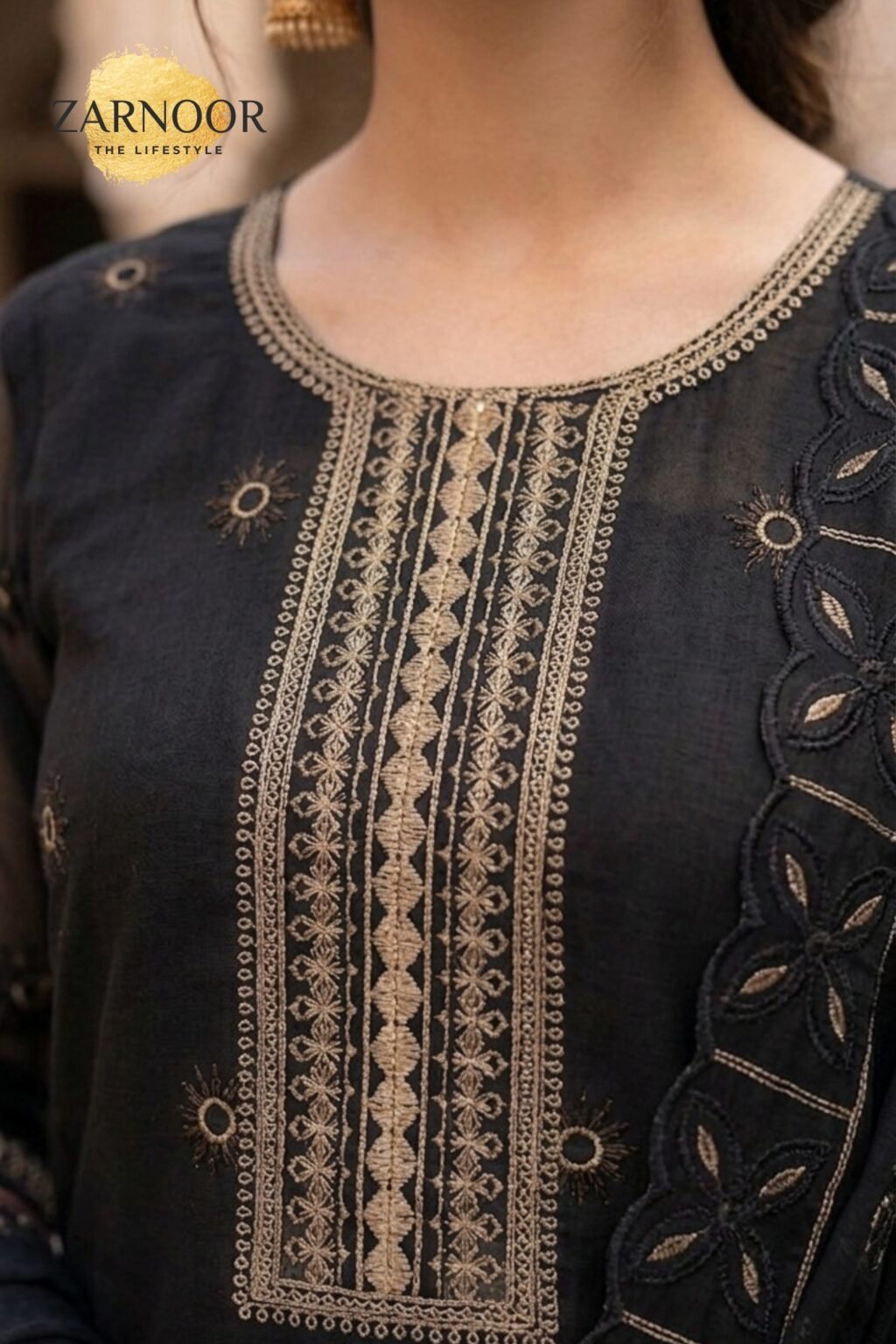 Premium Black Embroidered Unstitched Lawn Banadora 3 Piece Suit