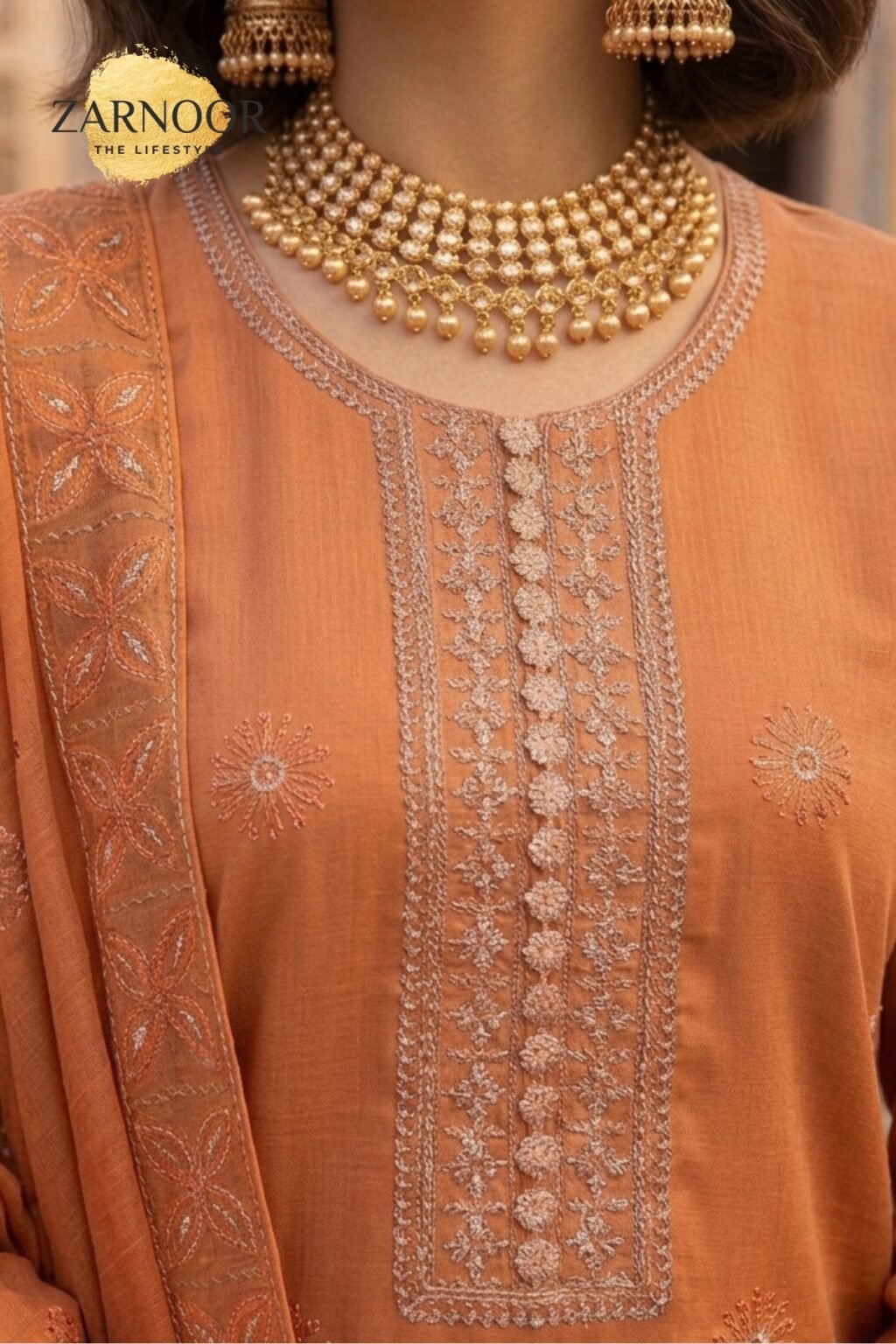 Premium Orange Embroidered Unstitched Lawn Banadora 3 Piece Suit (4)