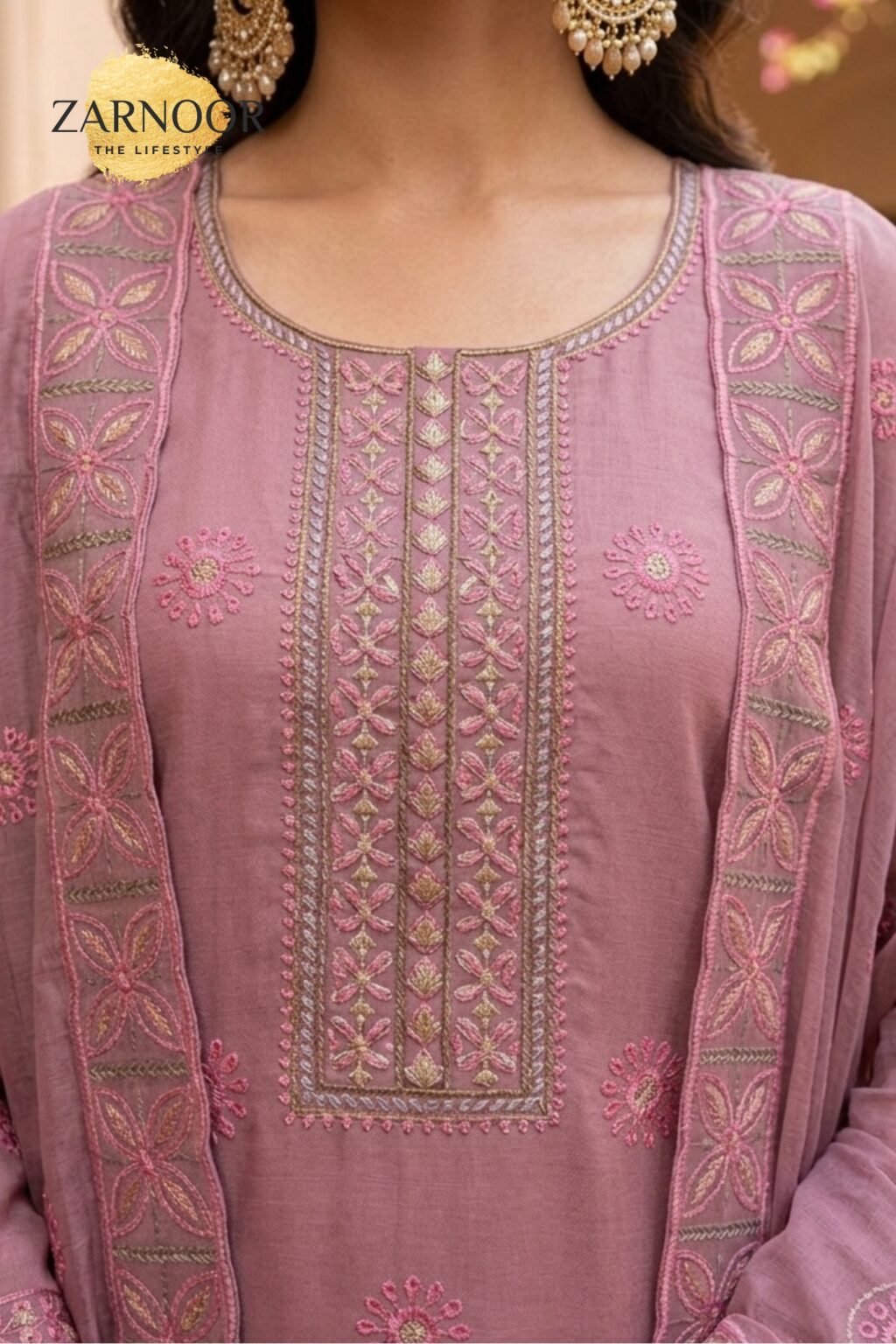 Premium Orange Embroidered Unstitched Lawn Banadora 3 Piece Suit (5)