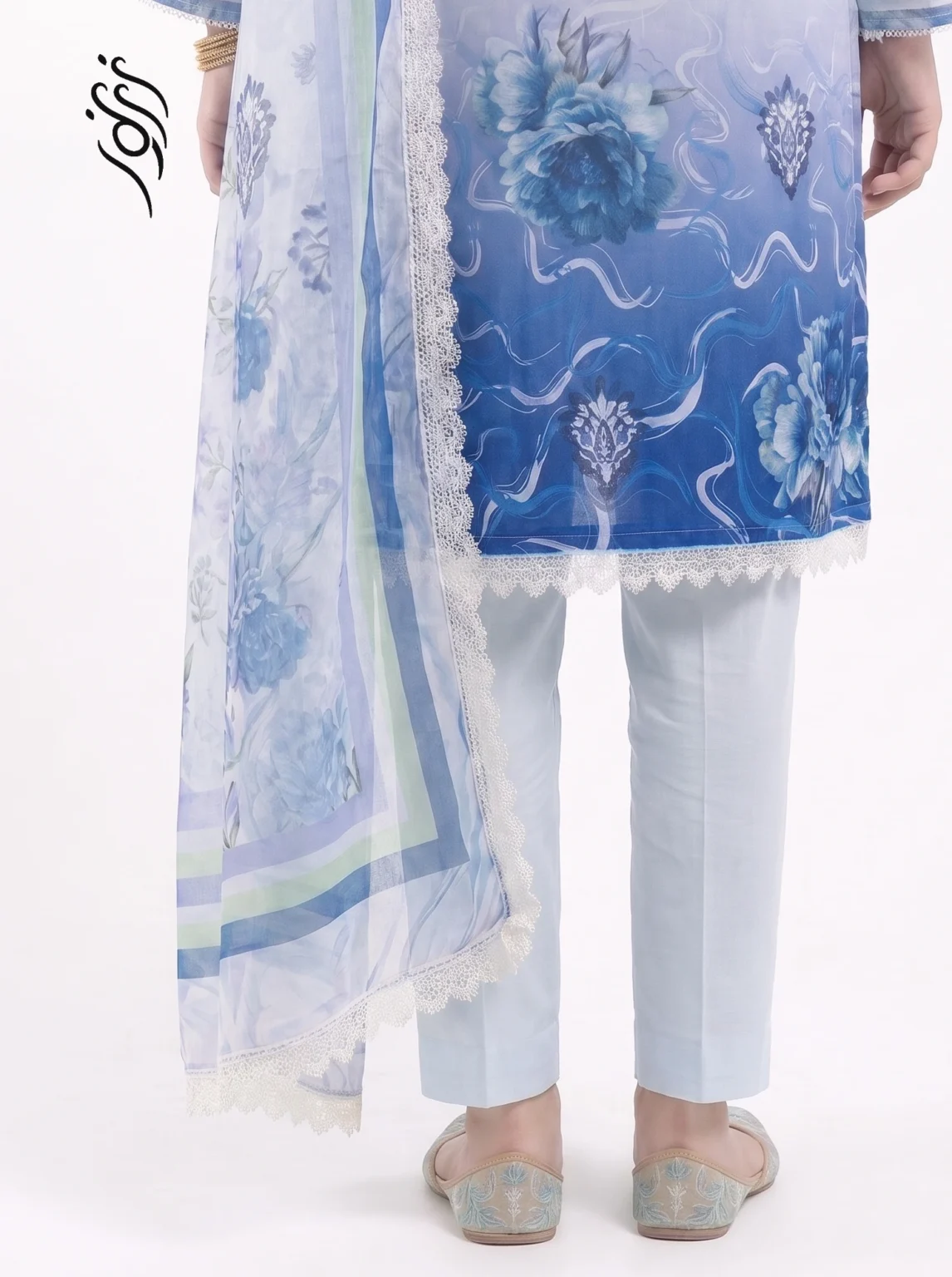 3 Peice Aqua Blue Lawn Digital Print (2)