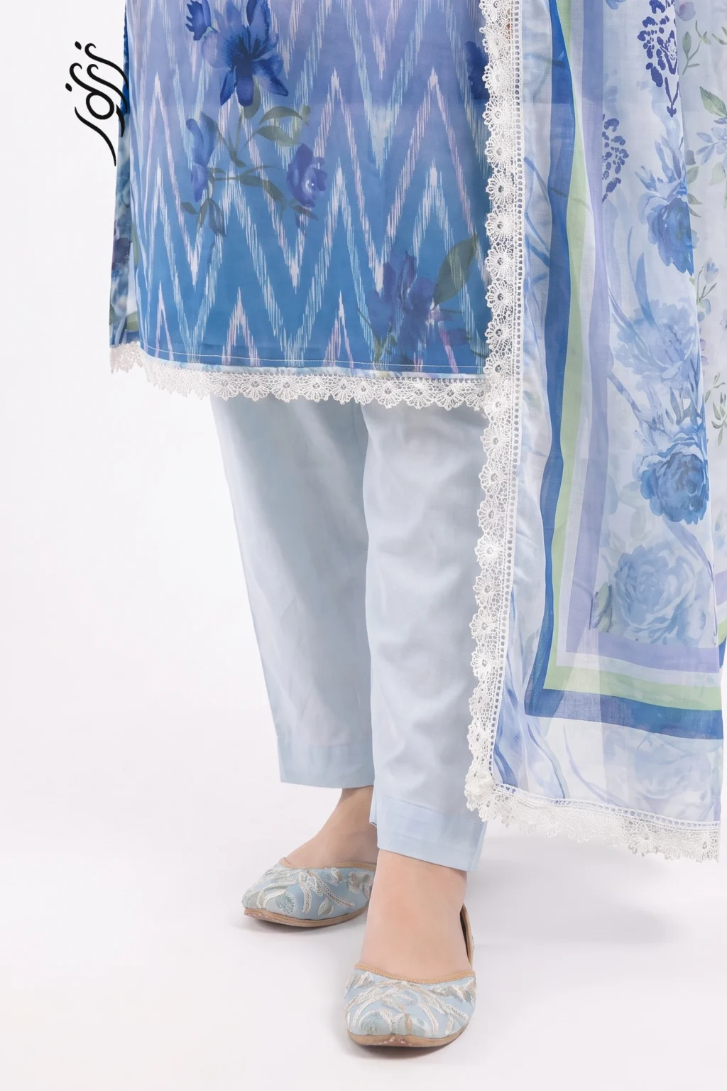 3 Peice Aqua Blue Lawn Digital Print (3)
