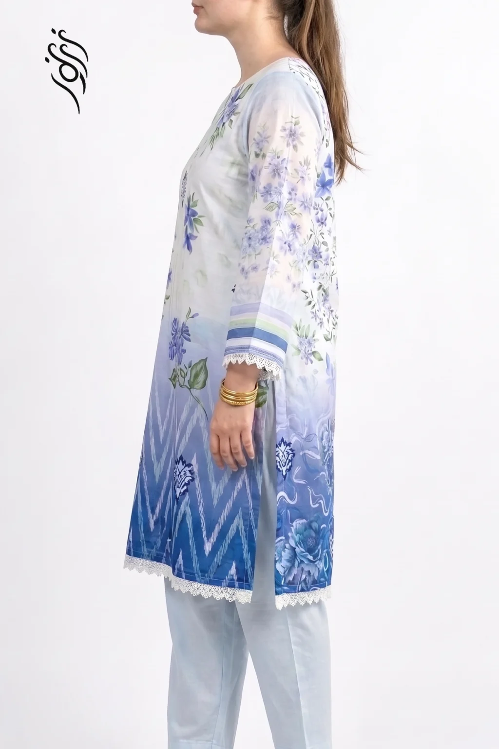 3 Peice Aqua Blue Lawn Digital Print (4)