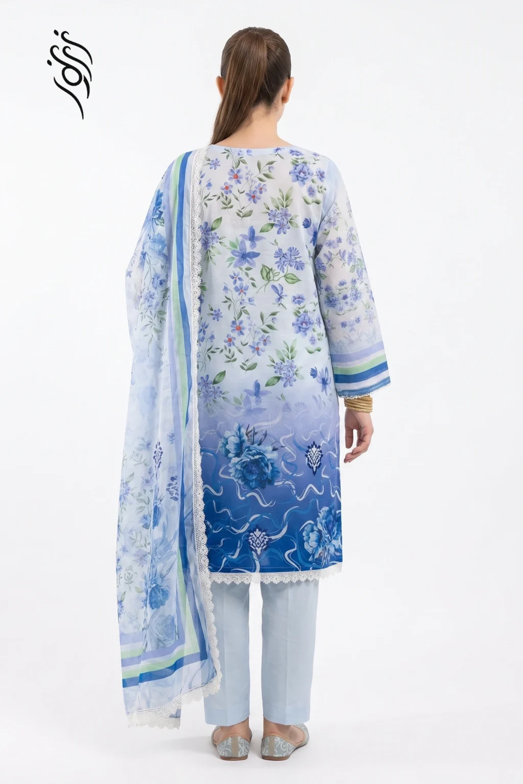 3 Peice Aqua Blue Lawn Digital Print (5)