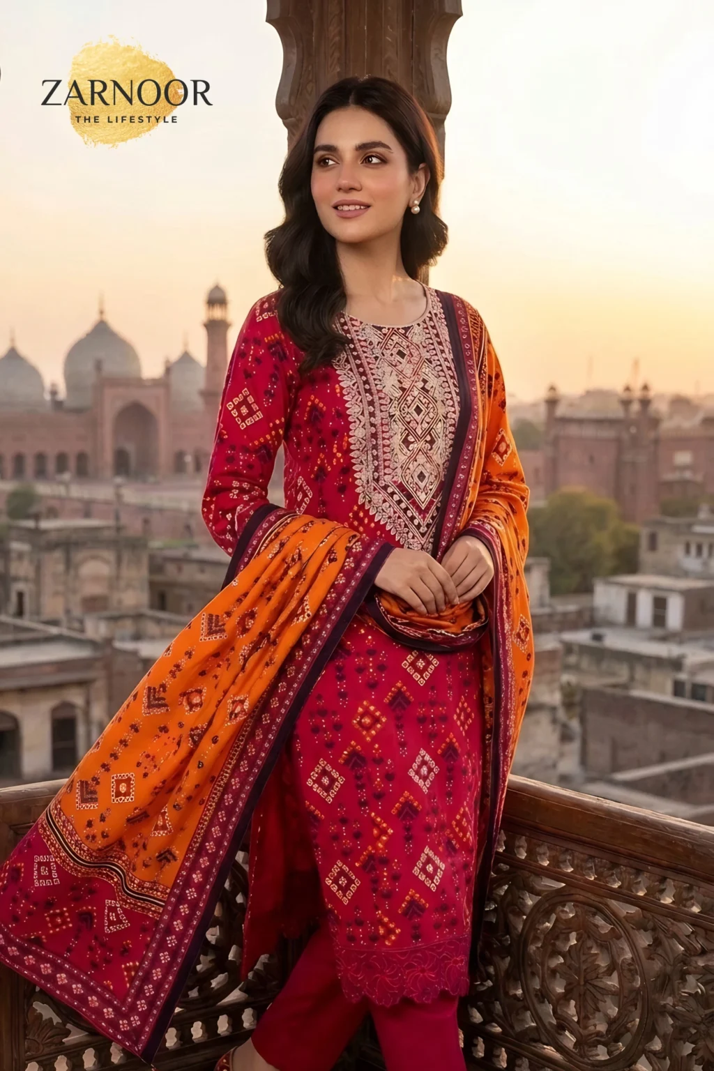 Deep Pink with Orange dupatta (2)