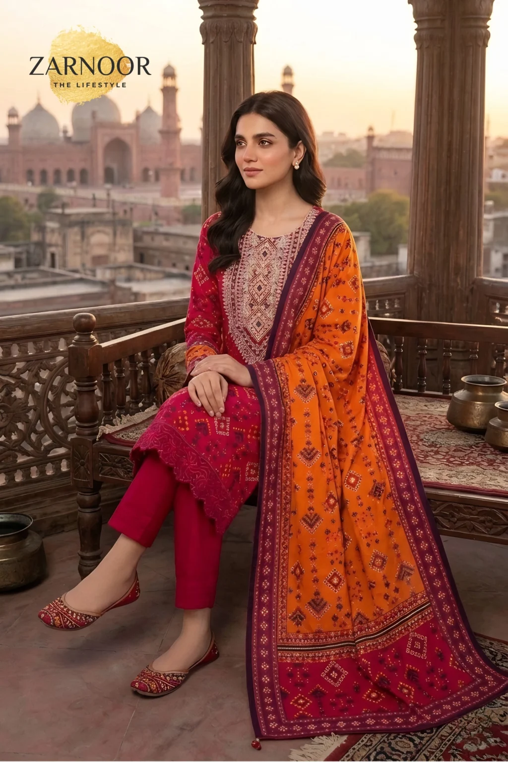 Deep Pink with Orange dupatta (3)