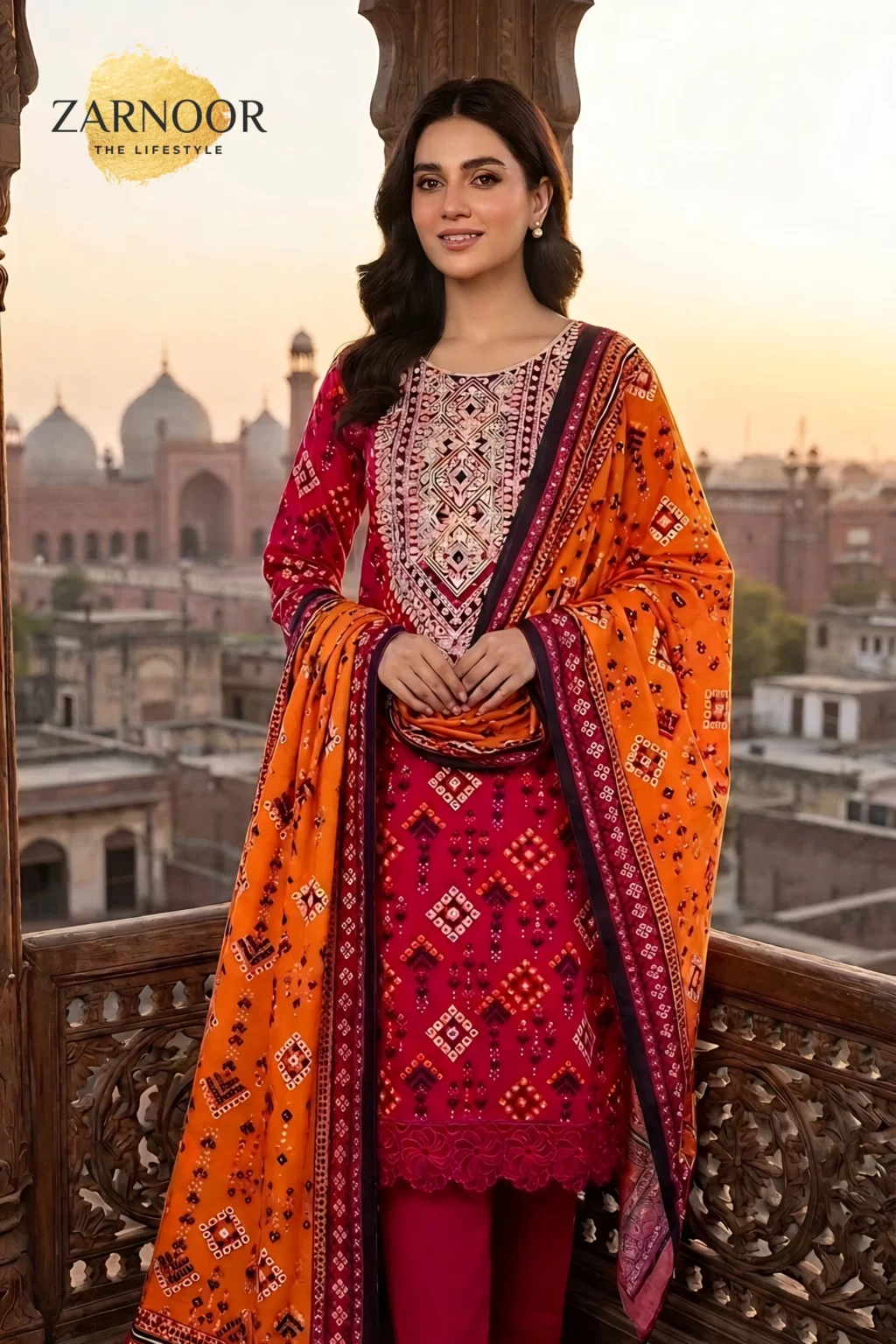 Deep Pink with Orange dupatta (4)