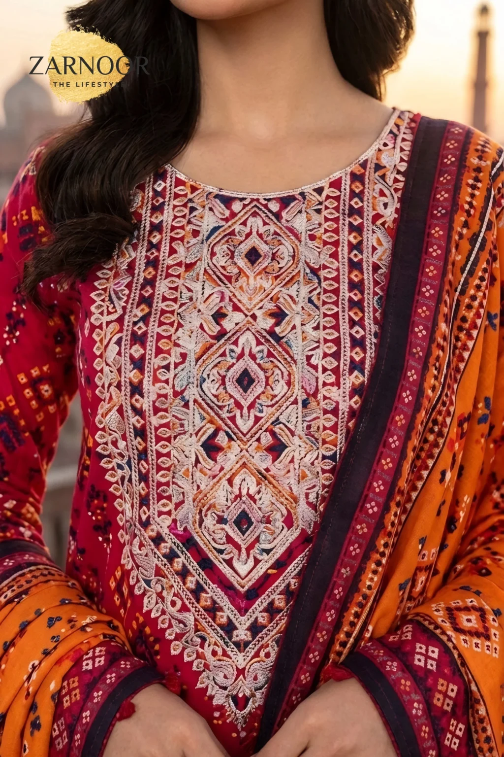 Deep Pink with Orange dupatta (5)