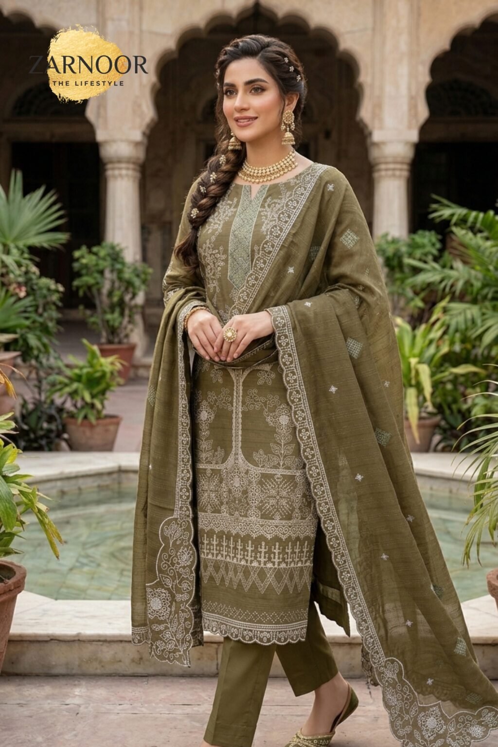 Premium Deep Magenta Embroidered Unstitched Lawn Cotton 3 Piece Suit (10)