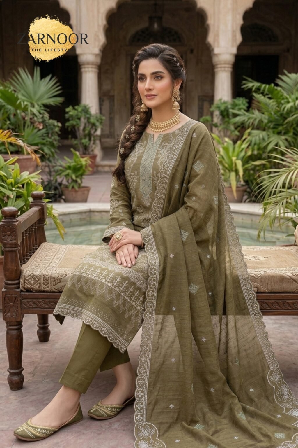 Premium Deep Magenta Embroidered Unstitched Lawn Cotton 3 Piece Suit (12)