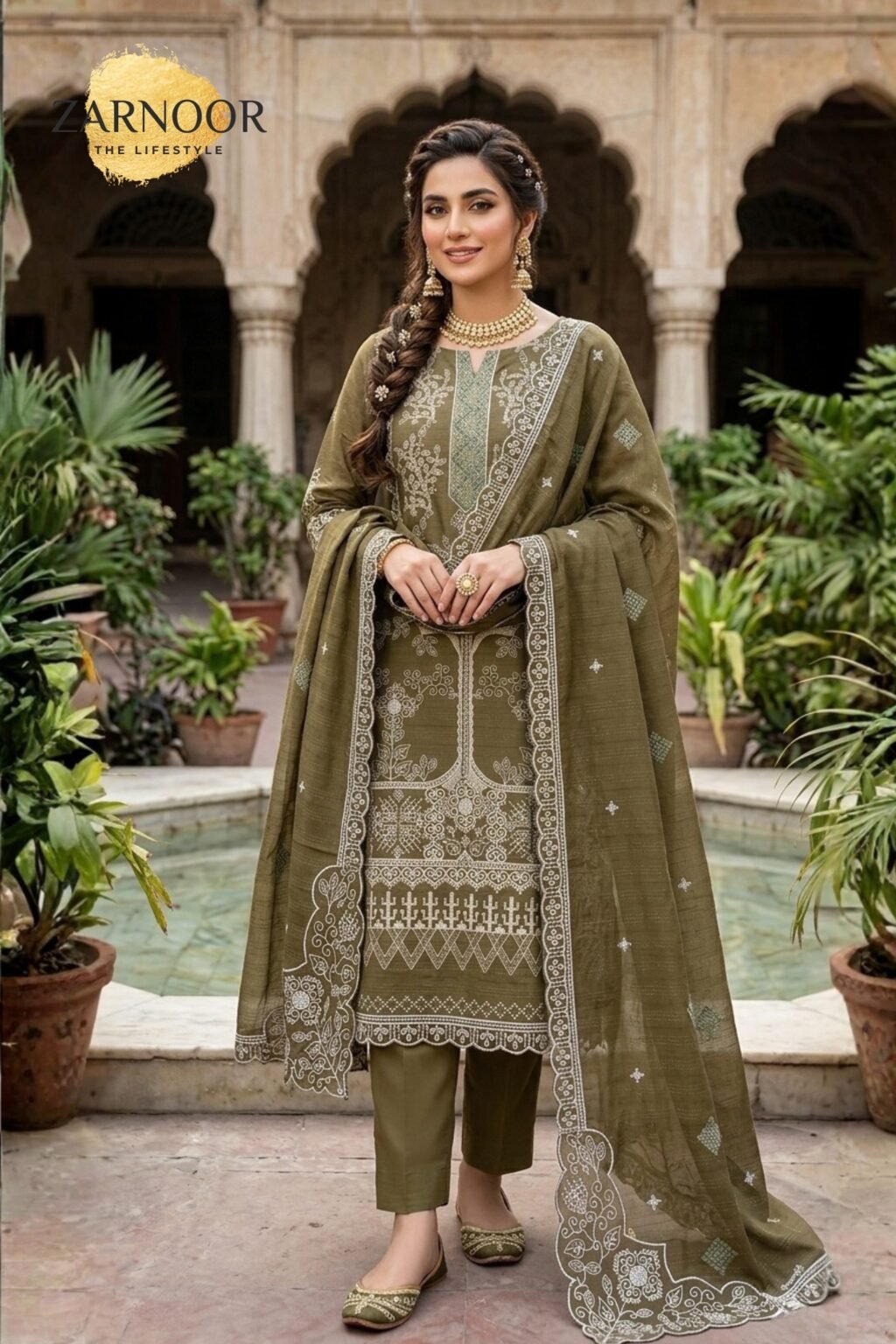 Premium Deep Magenta Embroidered Unstitched Lawn Cotton 3 Piece Suit (9)