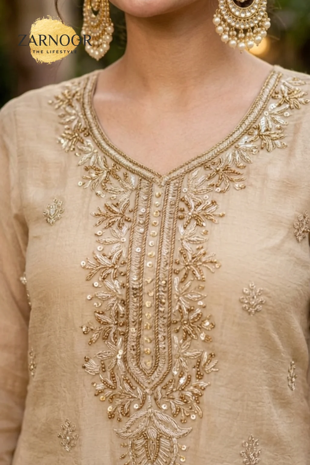 Premium Light Beige Embroidered Unstitched Lawn Cotton 3 Piece Suit (4)