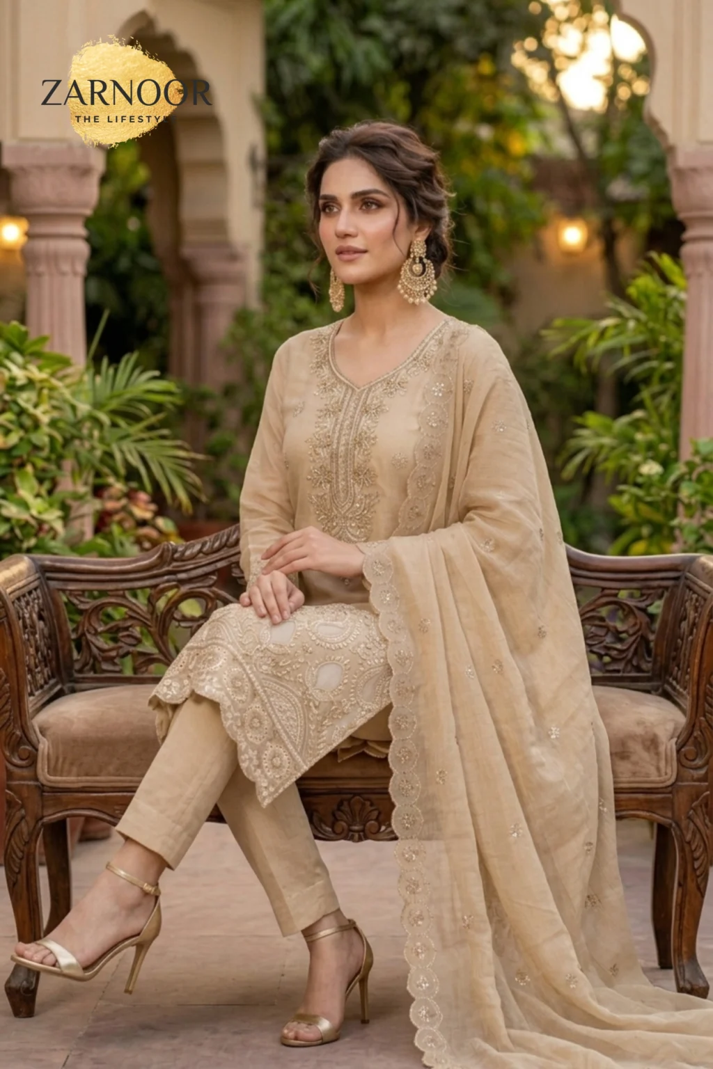Premium Light Beige Embroidered Unstitched Lawn Cotton 3 Piece Suit(5)