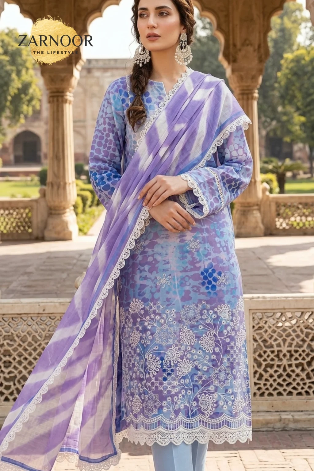 Sky Blue Unstitched Heavy Embroidery & Digital Print (2)