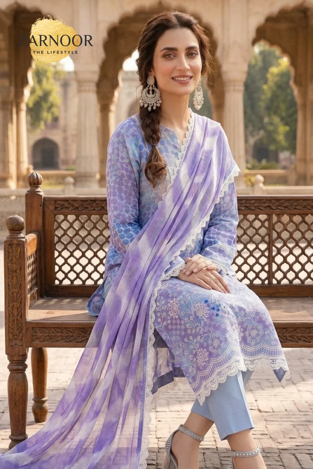 Sky Blue Unstitched Heavy Embroidery & Digital Print (5)
