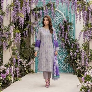 Zarnoor Premium Chicken Kari Lawn 3 Piece Unstitched Suit with Digital Print Voile Dupatta